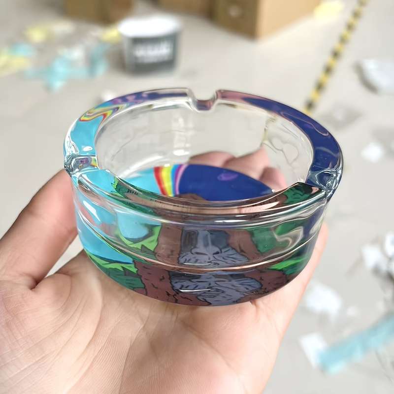 1pc Cartoon Monkey Glass Ashtray Round Decorative No Electricity Needed Ideal for Home Of