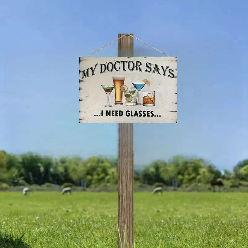 1pc Funny Retro Bar Wall Plaque My Doctor Says I Need Glasses 19.99cmx13.46cm Wooden Sign with Beer