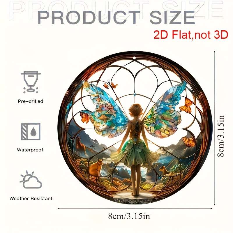 1pc 2D Flat  Bohemian Forest Fairy Stained Glass Suncatcher Vibrant Acrylic Window Decor with Enc