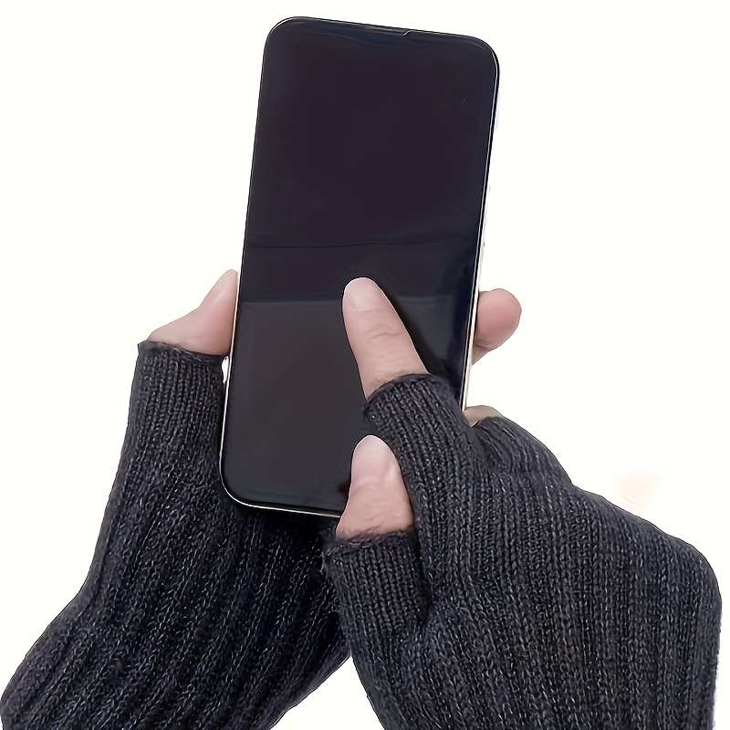 1 Pair Coffee Color Warm Touchscreen Fingerless Gloves