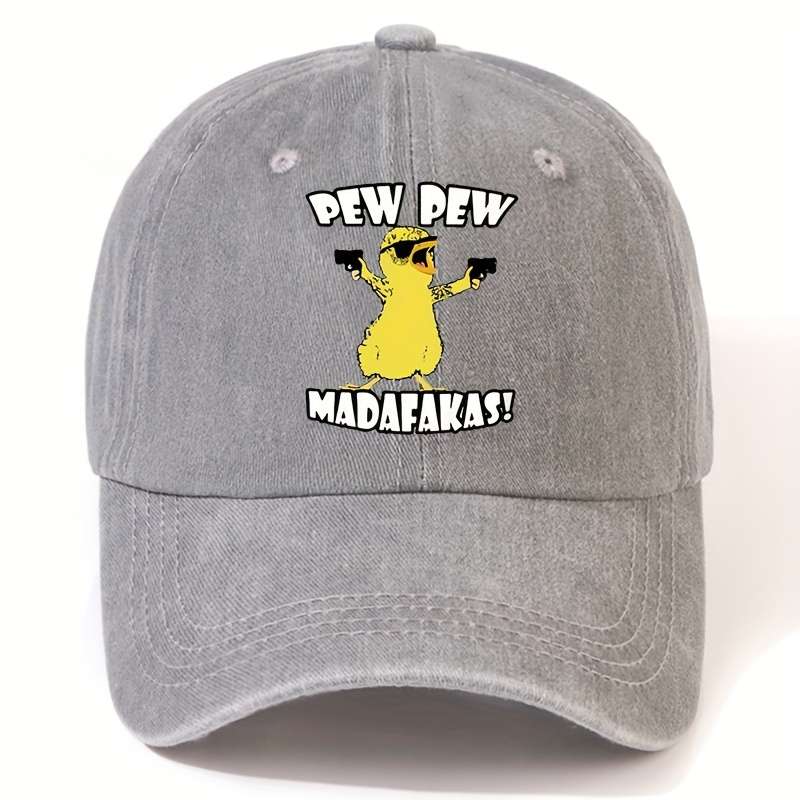 1pc EOXF Adjustable Washed Baseball Cap Breathable Casual Hat with PEW PEW MADAFAKAS Print Fash