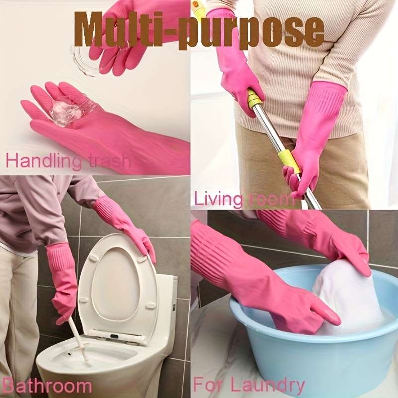 2 Pairs Pink Size  M Household Cleaning Gloves