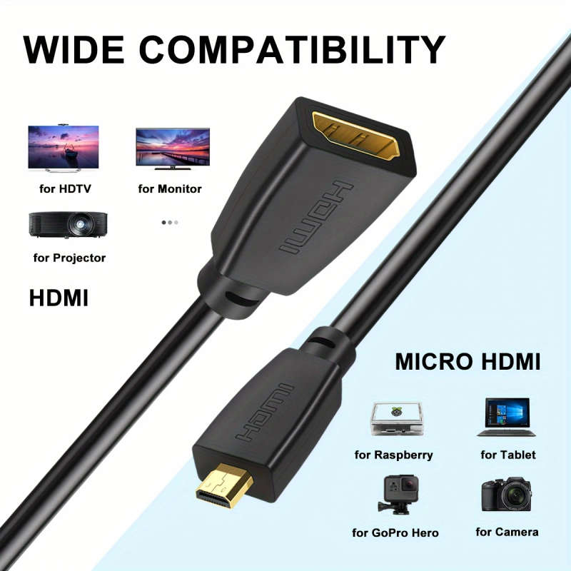 1pc 100cm High Speed Micro Male to Female Cable 18Gbps 4K 60Hz HDR Gold-Plated Ethernet-Ready Round