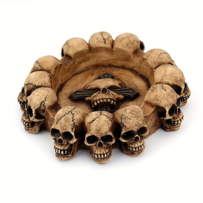 1pc Eclectic Skull Ashtray Gothic Round Resin Ashtray with Cross Detail Decorative Skeleton Head
