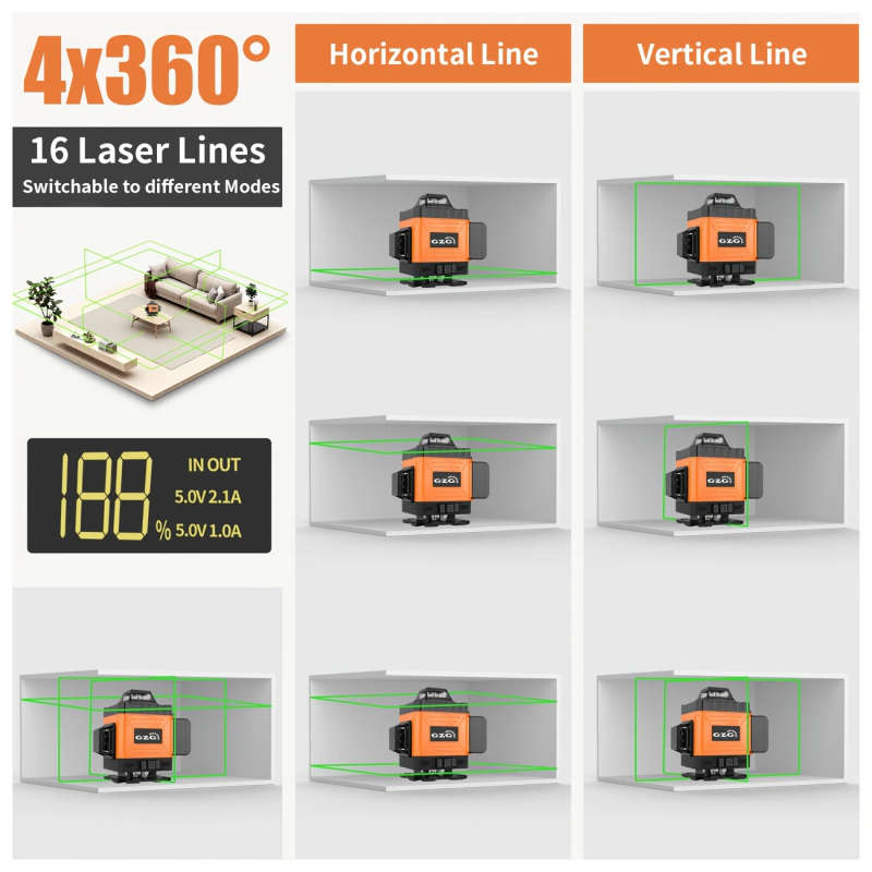Gzg 1 Set 4D 16 Lines Laser Level 360
