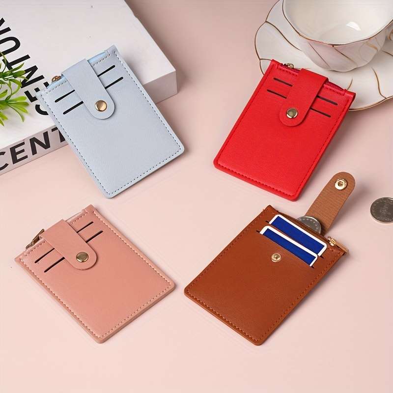 1pc Solid Trendy Card Holder Buckle Vertical Design For Traveling Shopping