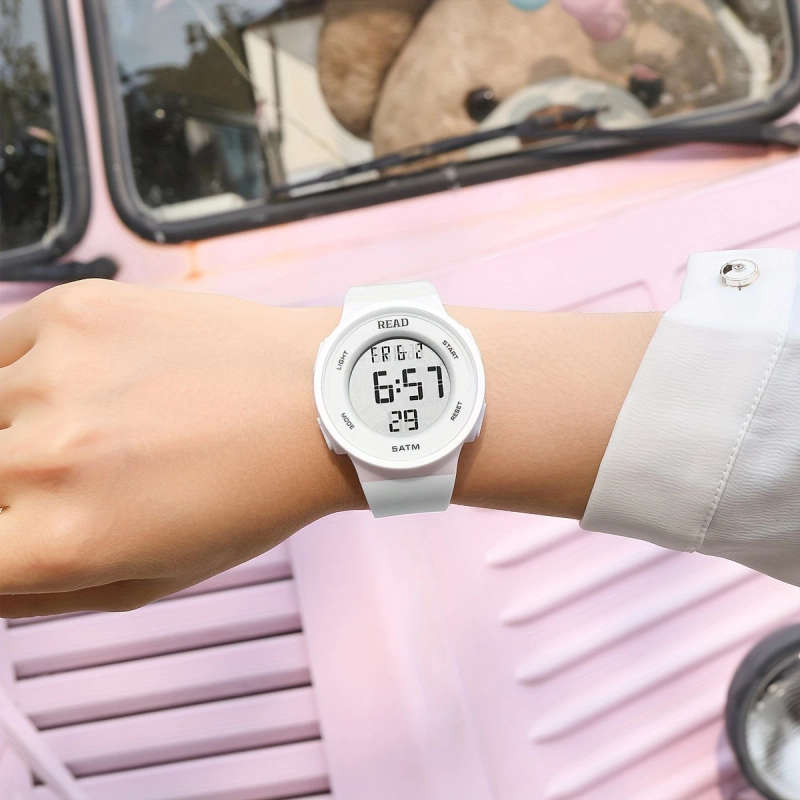 1pc Cute Round Digital Watch Stainless Steel Strap Chronograph High-Resolution LED Ultra HD Display