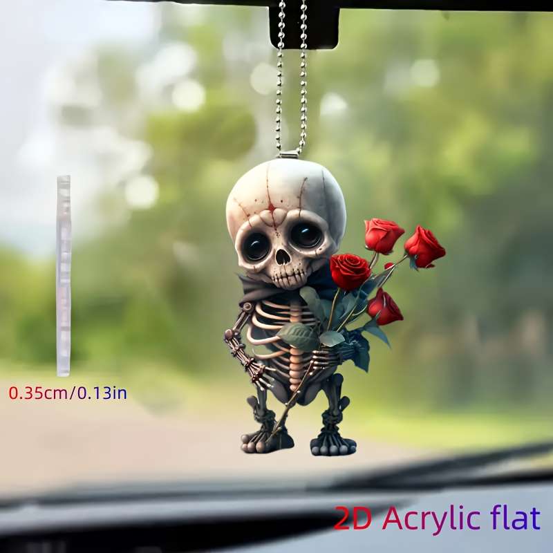1pc 2D Flat  Gothic Style Skeleton Hand with Red Roses  Acrylic Pendant Versatile Hanging Orna