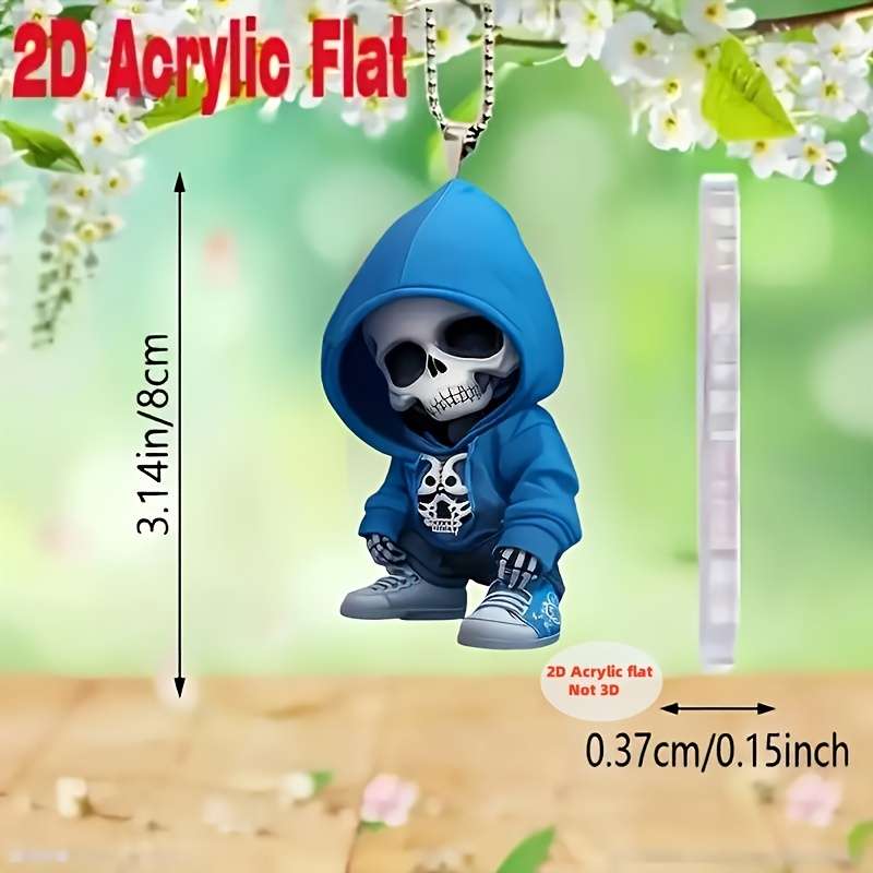 1pc 2D Flat  Elegant  Acrylic Skull Pendant with Blue Hoodie Design 31cm 12.2" Flat Charm for