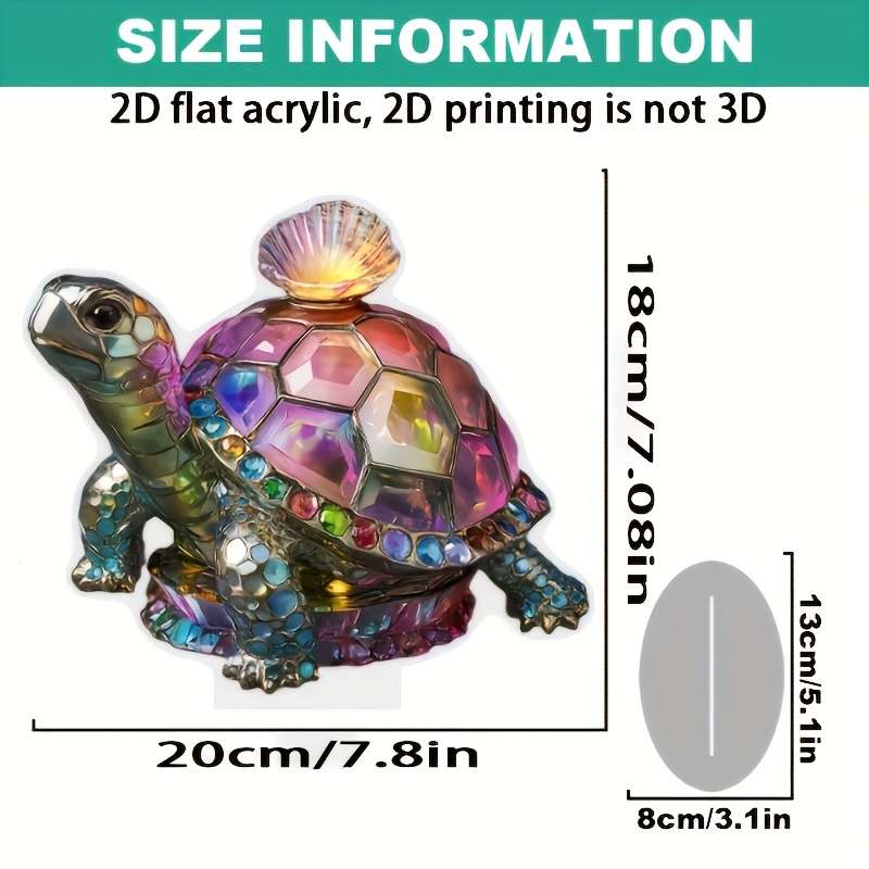 1pc 2D Flat   Crystal Iridescent Turtle Figurine Acrylic Decorative Sculpture with Base Contemp