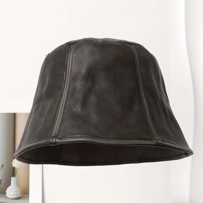1pc New PU Leather Fisherman Hat Outdoor Light Luxury Fashion Sunshade Anti-Aging Duckbill Hat Inte