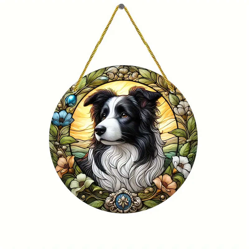 1pc 2D Flat 1pc Border Collie Round Sun Catcher Window Hanging Sign Acrylic Painted Art Decorative S