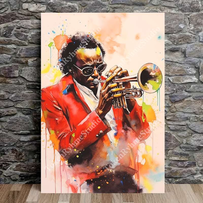 1pc  Miles Davis Frameless Canvas Print 30.48x45.72cm Jazz Musician Wall Art Vibrant Colorfu
