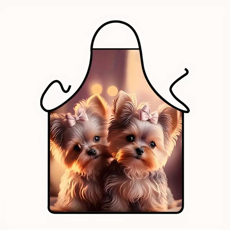 1pc Pet Dog Print Polyester Apron Sleeveless Colorful Kitchen Cleaning Bib