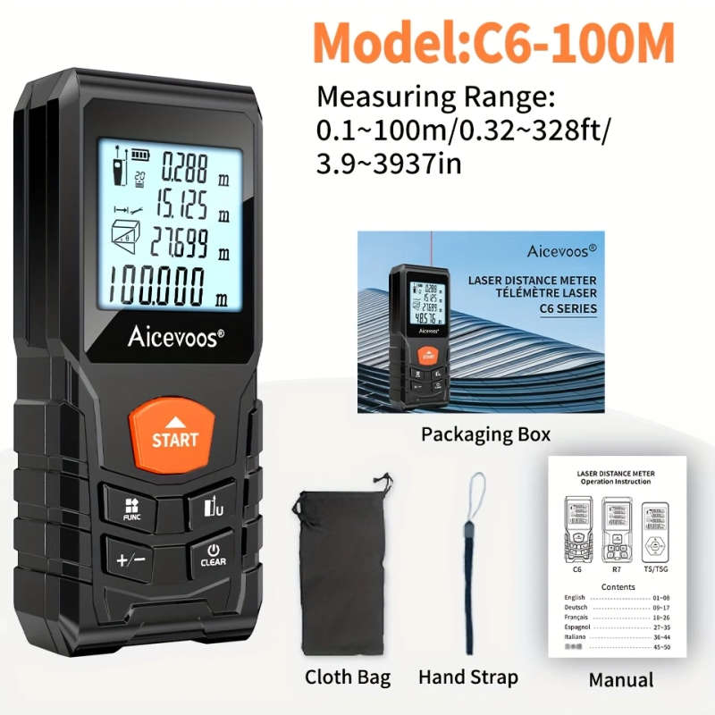 1pc High Accuracy Laser Distance Meter 100m Electronic Ruler Laser Measure Battery Power