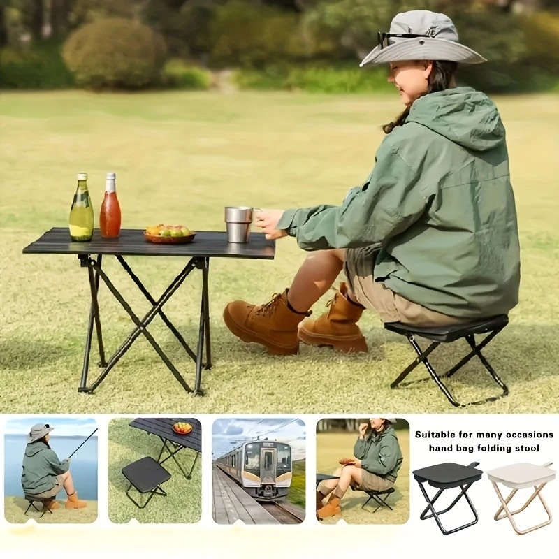1Pc Lightweight Iron Alloy Frame Folding Chair  Portable Outdoor Picnic Camping Stool With Carry Bag