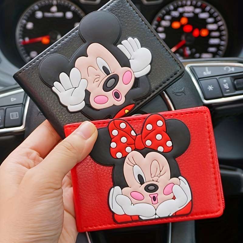 1pc Disney Mickey Minnie Mouse Card Holder C Black Red Design Compact Drivers License Credi