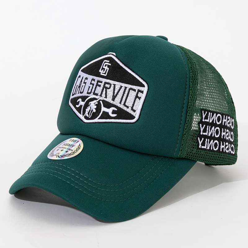 1pc "GAS SERVICE" Embroidered Logo Trucker Cap with Breathable Mesh Back a Casual Sunshade Hat for