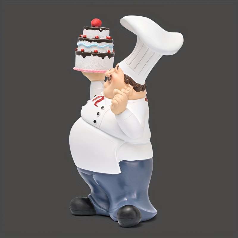 1pc Charming Resin Chef Figurine with Cake Design Playful Kitchen Decor for Home Restaurant or