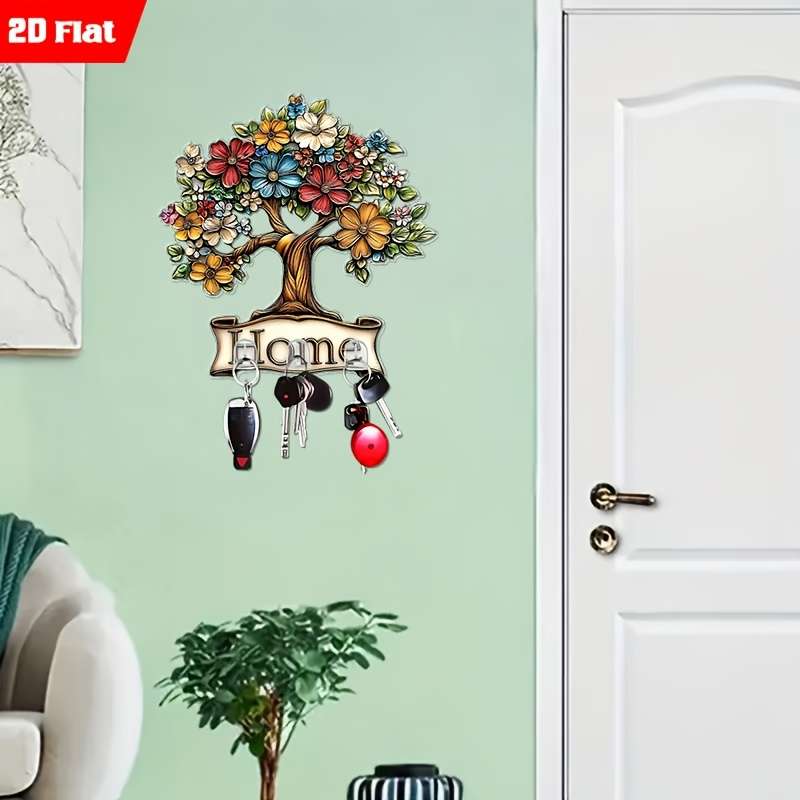 A 2D Flat Acrylic Tree of Life Creative Wall Hook And Key Holder Self-Adhesive Hook Suitable for S