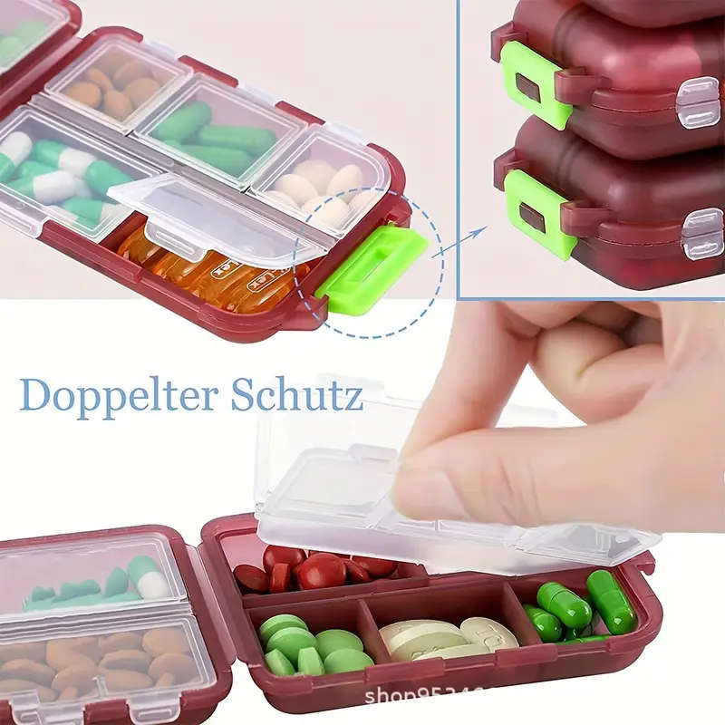 1pc Travel Pill Storage - 10-compartment Pill Box Compact and Portable Pill Box Pill Holder