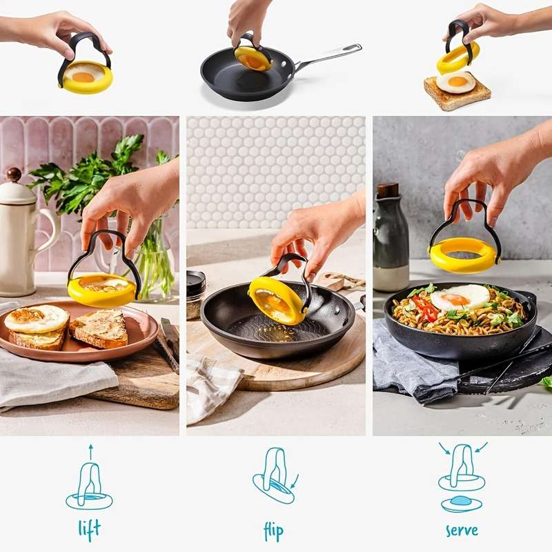 1pc Tritan Material 3-in-1 Easy Flip Egg Cooking Molds with Handle No-Leak Egg Rings for Perfect F