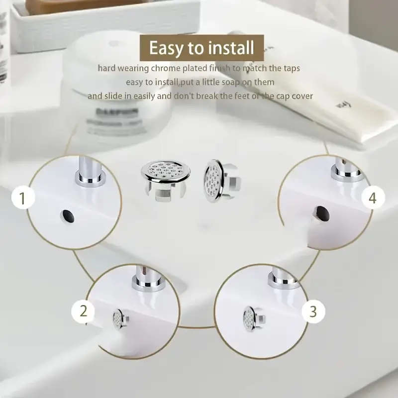 4pcs Sleek Chrome Plastic Overflow Rings for Kitchen Bathroom Sinks Durable Easy Install Replacement