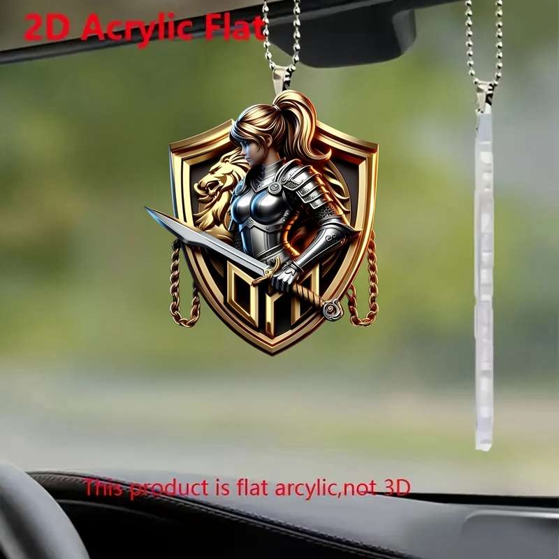 1pc 2D Flat   Vintage  Acrylic Shield Pendant Knight Sword Design Car Hanging Ornamen