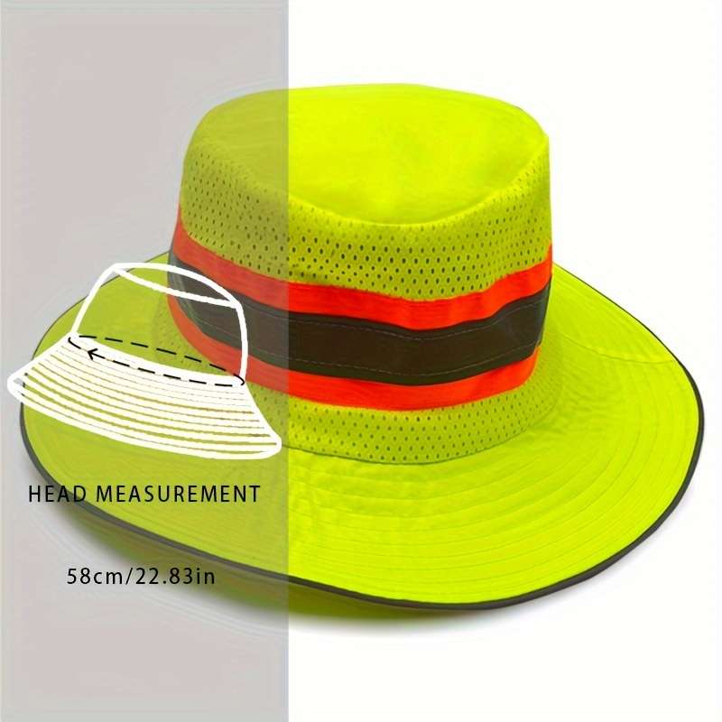 1pc Fluorescent Mesh Bucket Hat With Reflective Strips Windproof Rope Protection Lightweight Su