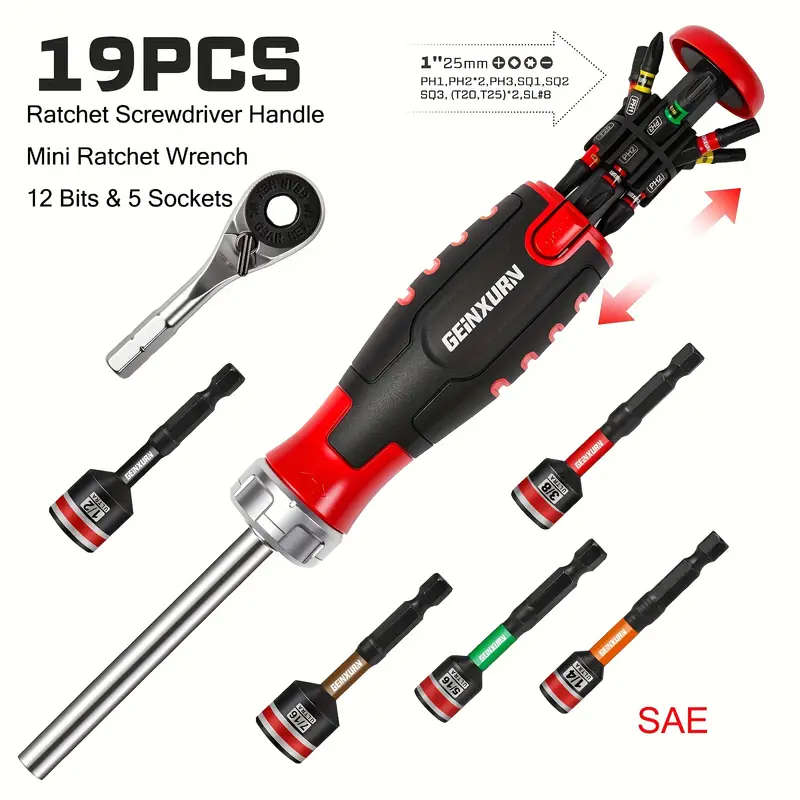 19-Piece Ratchet Screwdriver Bit Set