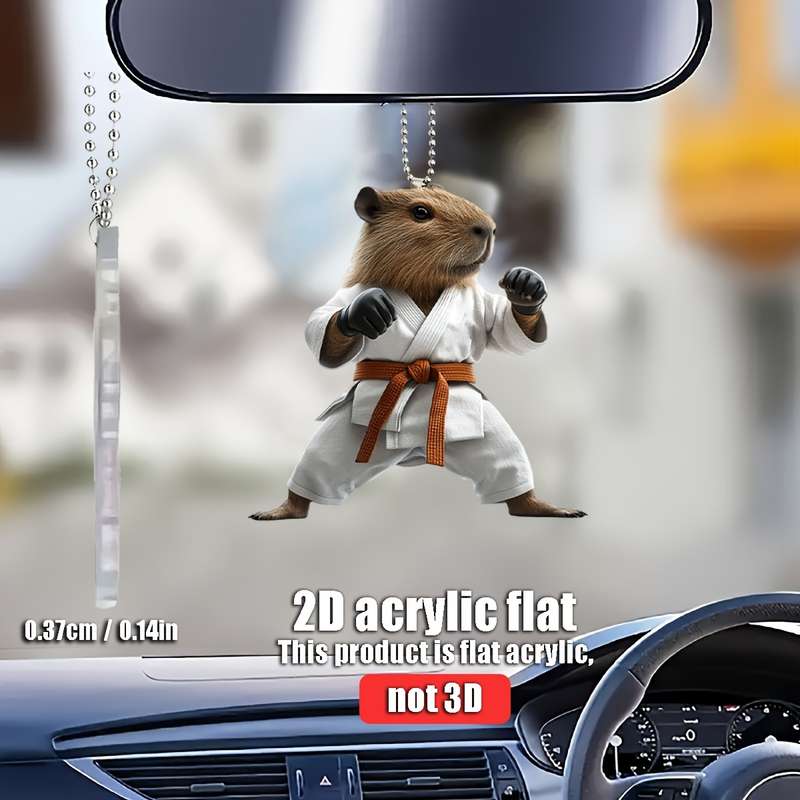 1pc 2D Flat   Taekwondo Capybara Acrylic Hanging Charm  Martial Arts Design with Karat