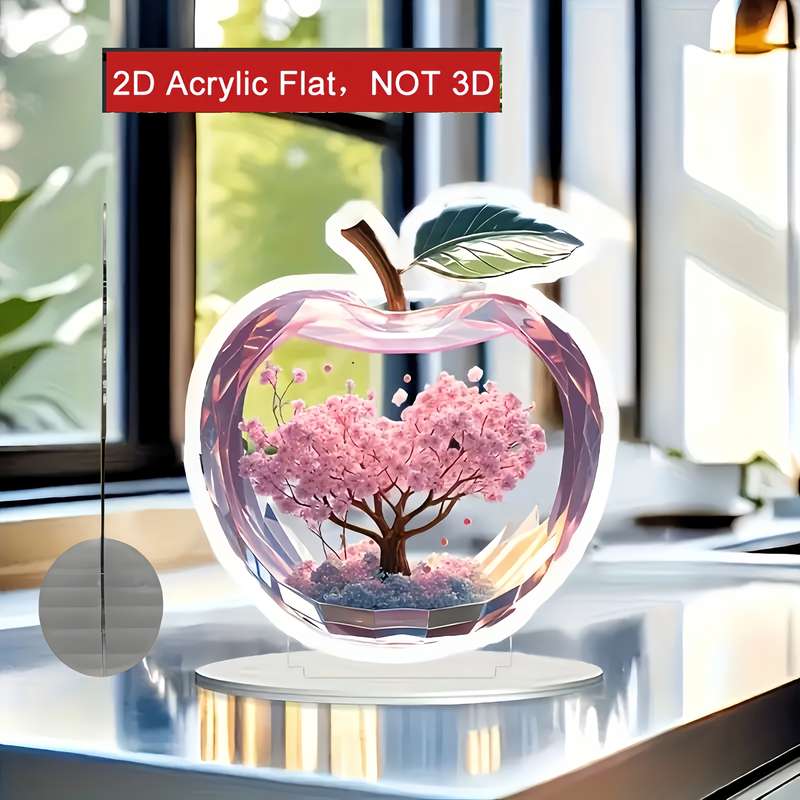 1pc 2D Flat  Acrylic Apple Decor with Cherry Blossom Design Vibrant Pink Flower Tree in Acrylic Do