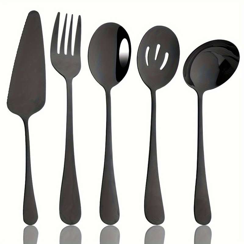 5pcs Colorful Stainless Steel Utensil Set Soup Spoon Ladle Salad Fork Cake Server Kitchen