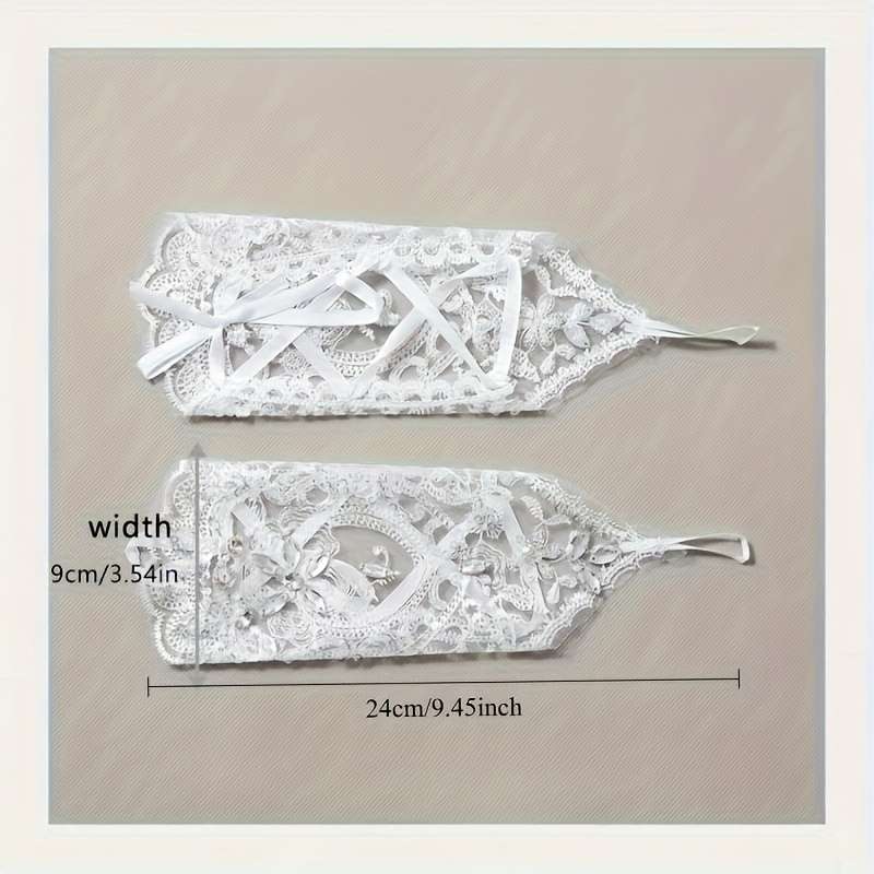 1 Pair White One Size Lace Wedding Gloves