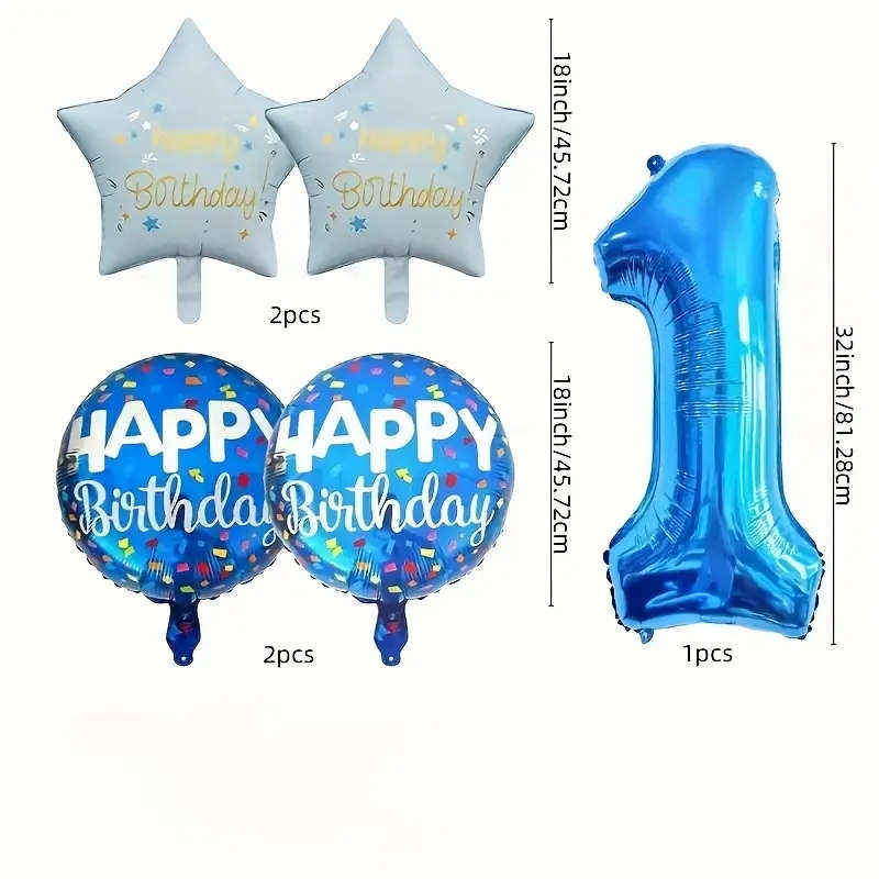 5 Blue Birthday Balloons