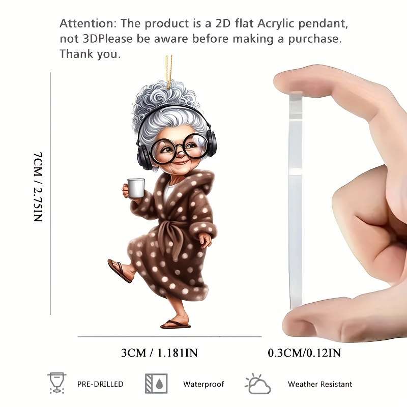 1pc 2D Flat   Cute Fashionable  Acrylic Grandma Pendant Charming Brown Dress Headpho