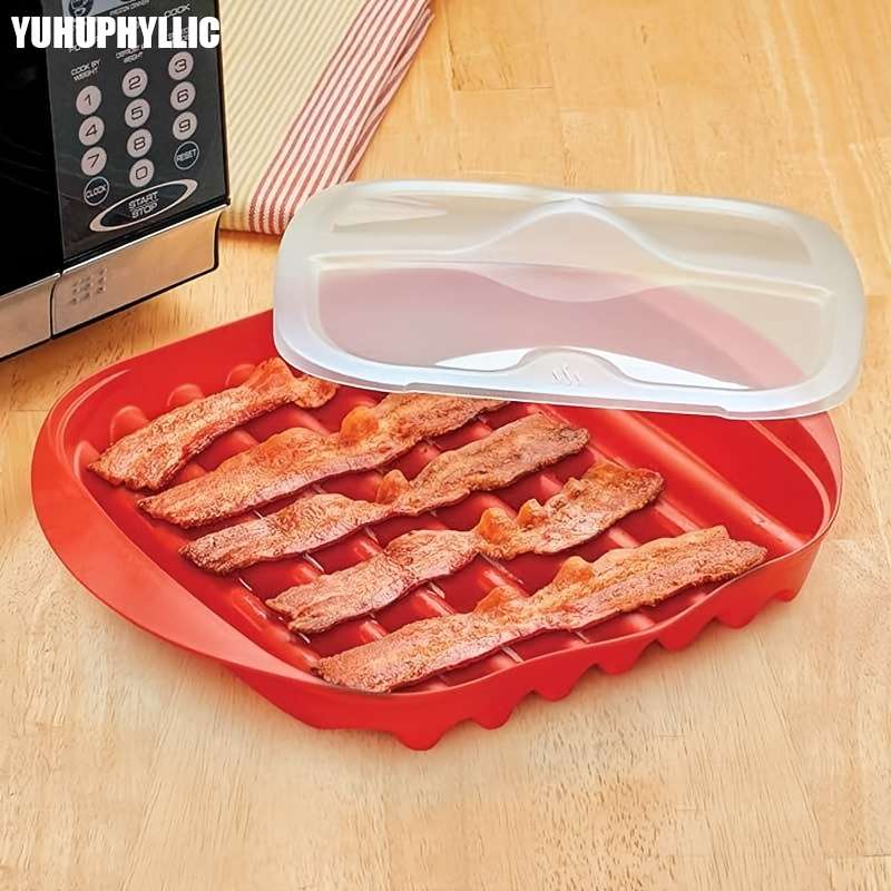1set YUHUPHYLLIC Microwave Bacon Cooker with Lid PP Material Dishwasher Safe Splatter-Free B