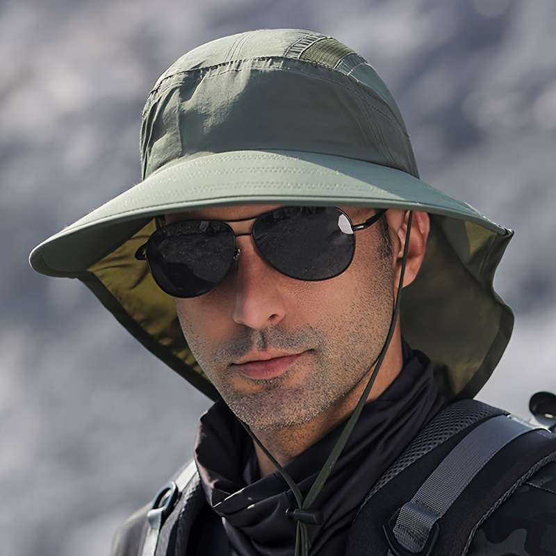 1pc Unisex Sun Protection Hat Summer Hiking Face-Covering Bucket Hat Wide Brim UV Protection Cap