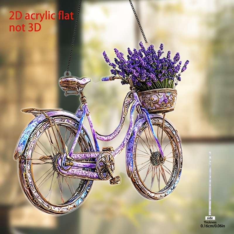 1pc 2D Flat   of  acrylic charming lavender bicycle light catcher with flower basket ve