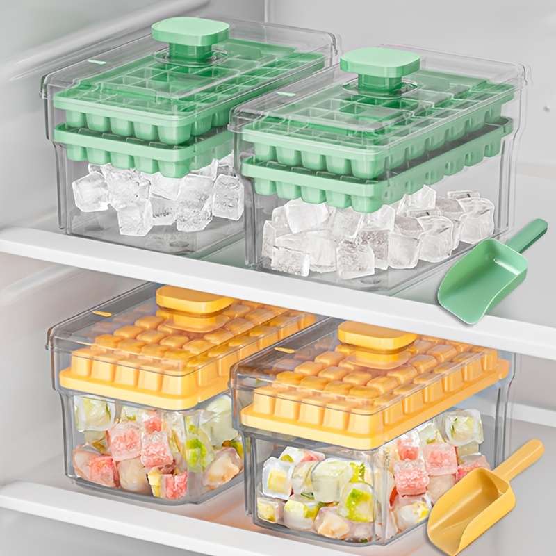 68-Cavity Double-Layer Press Type Ice Cube Tray with Storage Box Quick-Freeze Ice Maker for B