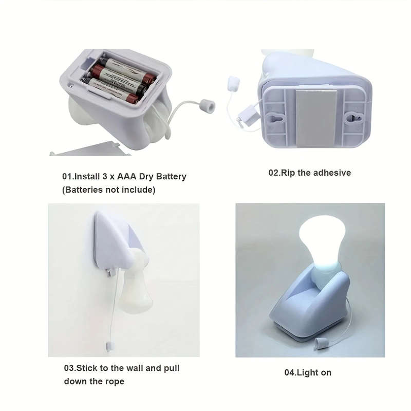 1pc Retractable Rope Light Portable LED Lamp Zipper Control Battery Powered Self-Adhesive Traditiona