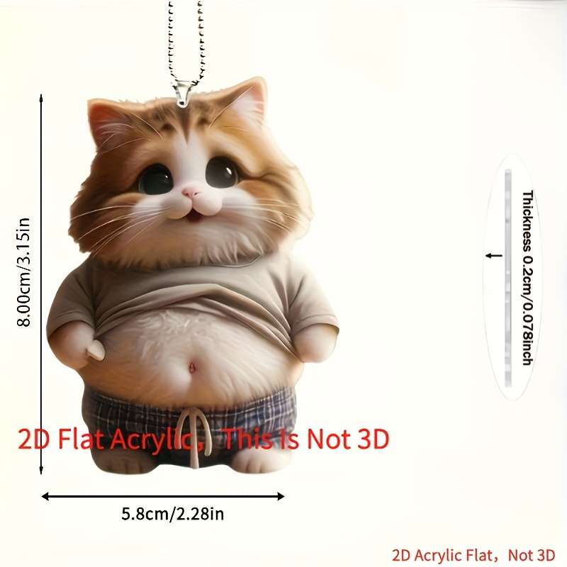 1pc 2D Flat   Printing 3 acrylic cat ornaments acrylic fat cat pendant car hanging orname