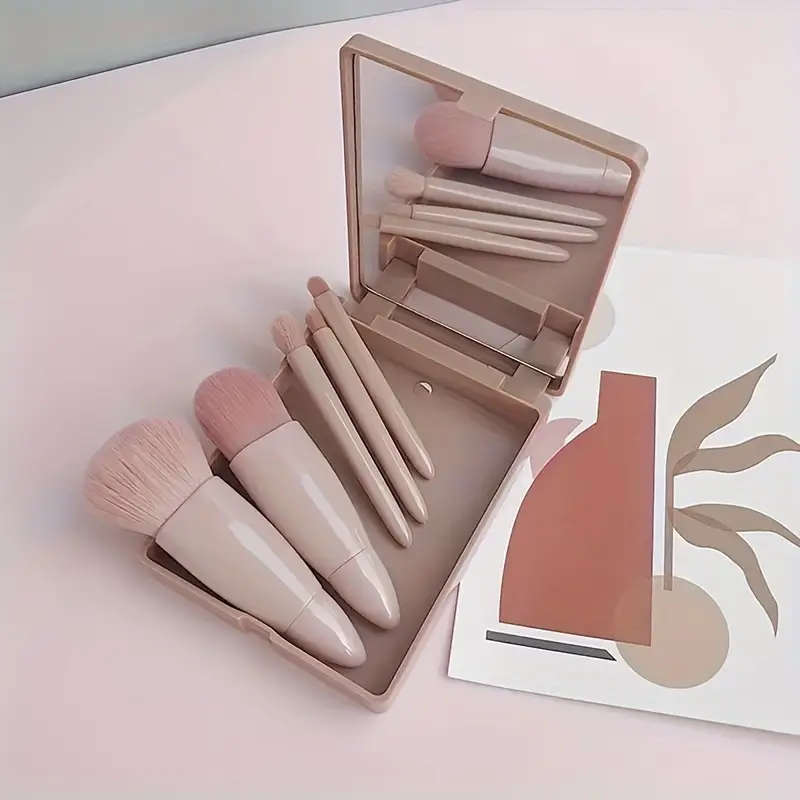5pcs Hypoallergenic Nylon Bristle Makeup Brush Set with Mirror ABS Handle Oval Foundation Blending B