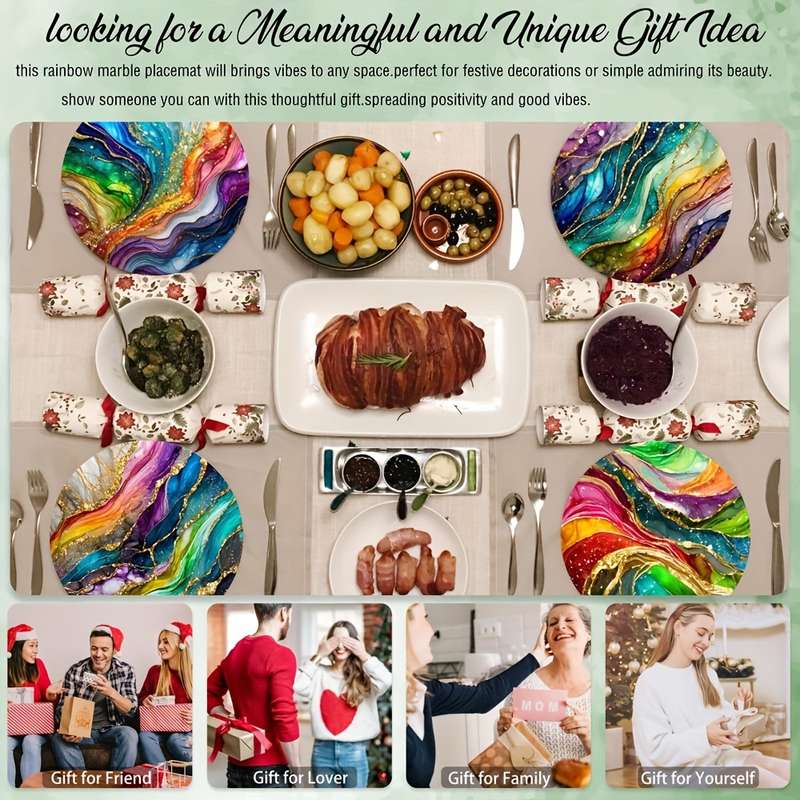4pcs Rainbow Marble Pattern Wooden Trivet Placemats Heat Resistant Pot Holders Multipurpose