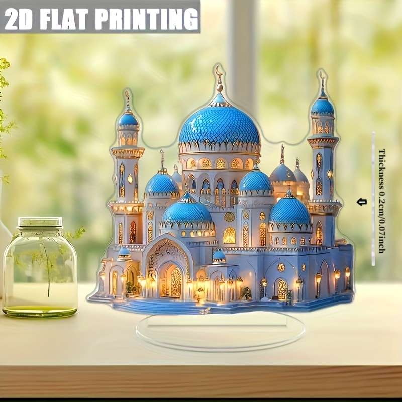 1pc 2D Flat A Vintage Acrylic Mosque Model Made of  Acrylic Featuring a Stand Multifunctional Rama