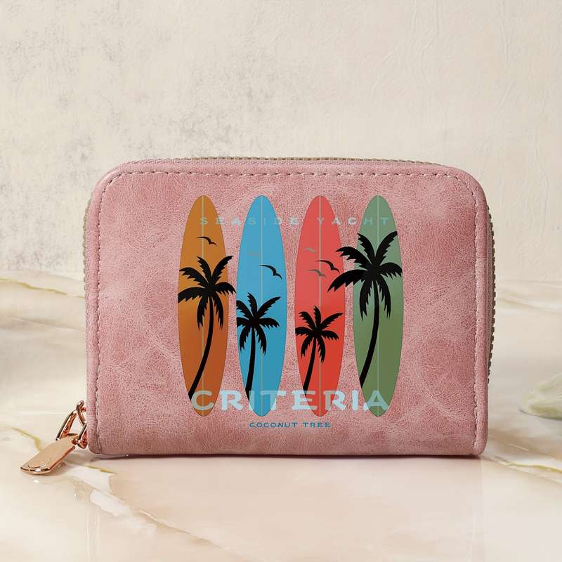 1pc Tropical Print Women's Compact Wallet Stylish Zippered Clutch with Multiple Slots Durable PU