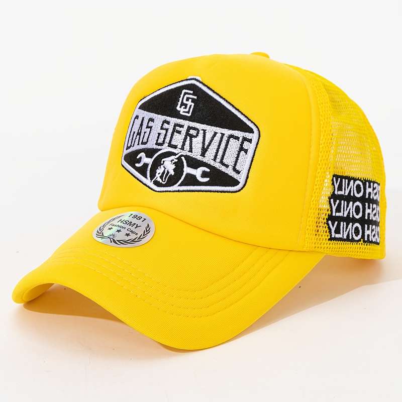 1pc "GAS SERVICE" Embroidered Logo Trucker Cap with Breathable Mesh Back a Casual Sunshade Hat for