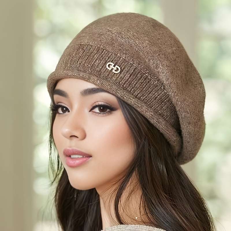 1pc Women's Stretchy Beanie Hat With Pocket Soft And Cozy Acrylic Knit Cap For Autumn And Winter
