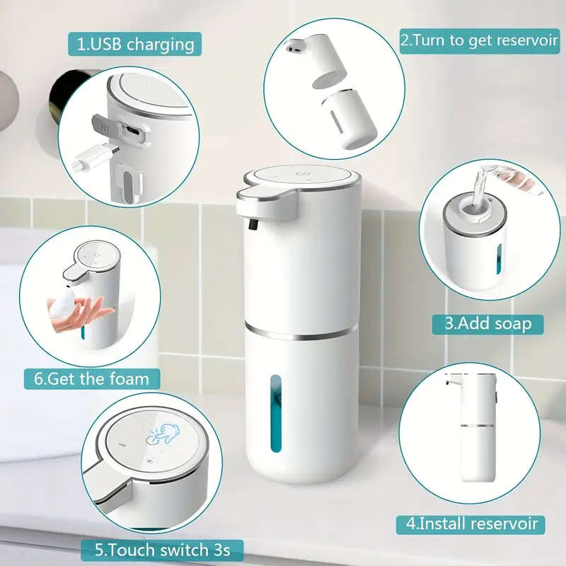 1pc Touchless Automatic Foaming Soap Dispenser 4 Adjustable Levels Rechargeable 13.5oz Hand Soap Dis