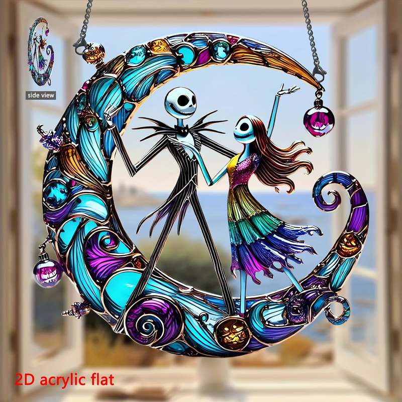 1pc 2D Flat   Acrylic Nightmare Before Christmas Sun Catcher Vibrant Jack Skellington Sally W